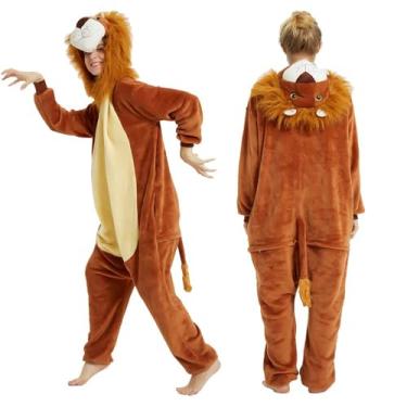 Imagem de Fancy Uyee Pijama de fantasia para adultos, fantasia de Halloween, macacão de animal, cosplay, roupa de dormir, Leão, G