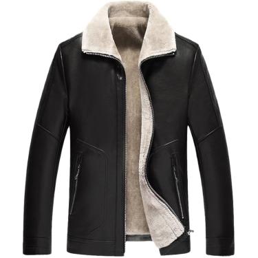 Imagem de Jaqueta De Couro Masculina De Inverno Com Lã Quente Dentro Do Forro Outwear Tamanho Grande Casaco De Couro Sintético, Black, 8XL