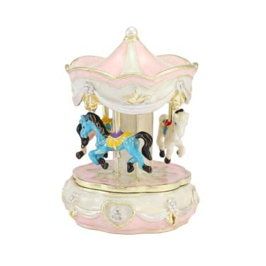 Imagem de Caixa de bugigangas em forma de carrossel dobradiça pintadas à mão pequenas caixas de joias esmaltadas artesanato presente de Natal para mulheres