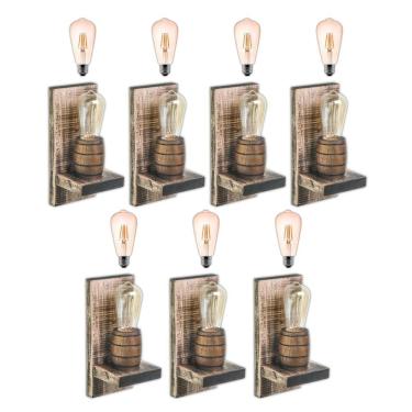 Imagem de Kit 7 Arandelas Barril Delenha Decor Rústico + Lâmpadas