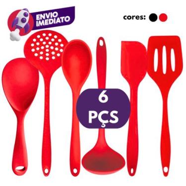 Imagem de Kit 06 Pç Silicone Jogo Concha Colher P Colher G Escumadeira Espátula 