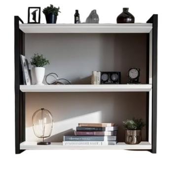 Imagem de Kit 3 Prateleira Suspensa Model Industrial Estante Ferro Mdf Porta Quadro Decoração Sala Cozinha Porta Brinquedo(BRANCO COM PRETO)