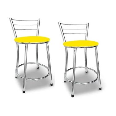 Imagem de Banco Banquetas Baixa Cromada C Encosto Aramado(Amarelo)