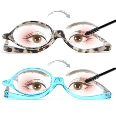Imagem de EVANLCAP 2 Pares De Óculos Leitura Para Maquiagem, Femininos, Com Lupa E Dobradiça, Maquiagem Mola (Azul Demi, 2,75X)