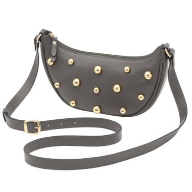 Imagem de Mariart Pequi Bolsa Shoulder Transversal Feminina de Couro Bovino Legítimo c/Bolinhas Metálicas (Cinza)