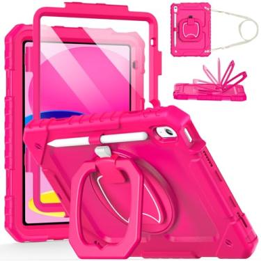 Imagem de Cantis Capa para iPad (A16) 11ª/10ª geração 11/10,9 polegadas 2025/2022, capa à prova de choque para iPad 11 com protetor de tela/suporte giratório/alça de ombro ajustável/suporte para caneta, rosa
