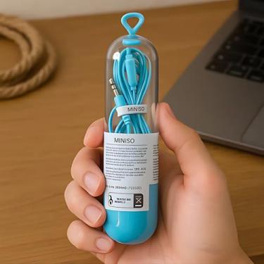 Imagem de Fone de Ouvido Auricular com Fio e Estojo Conector P2 - Azul Claro