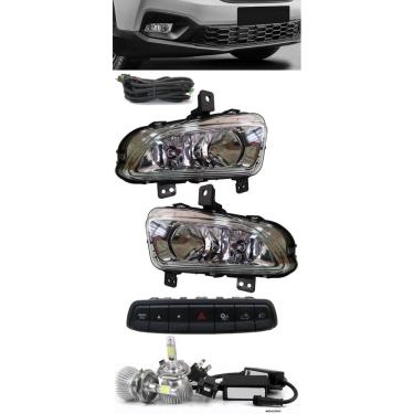 Imagem de Kit Farol de Milha Fiat Strada Cabine Simples e Dupla 2020 em diante Botão Painel + Kit Lâmpada Super LED