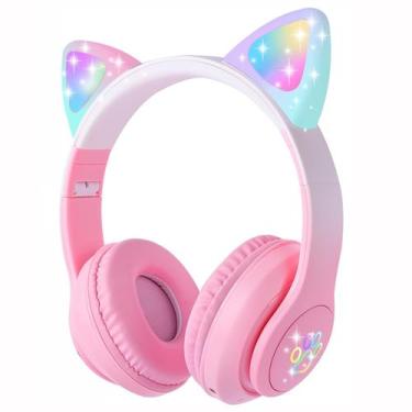 Imagem de Fones de ouvido Bluetooth HOYJACY Cat Ear Kids para meninas rosa