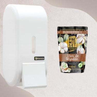 Imagem de Saboneteira Premisse Branca + Sabonete 450 Ml, Flor de Algodão