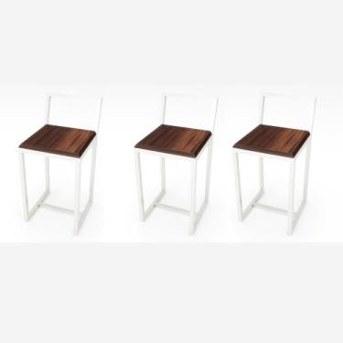 Imagem de Jogo 3 Banqueta Baixa Para Cozinha Branca Assento Imbuia Industrial - 