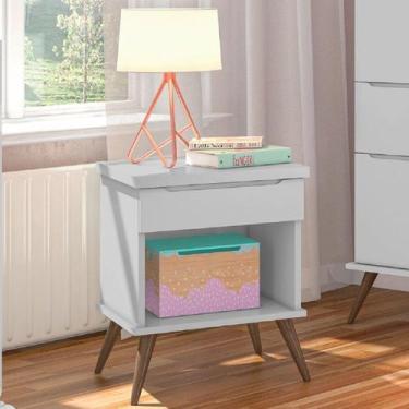 Imagem de Mesa de Cabeceira Alice Branco 1 Gaveta para Quarto de Bebê Infantil -