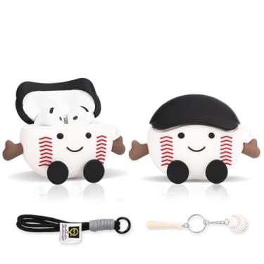 Imagem de LEWOTE Compatível com Apple Airpods 4 capa protetora engraçada com desenho fofo capa fina com chaveiro [série esportiva] (capas pretas)