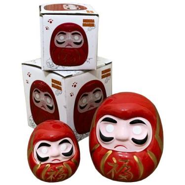 Imagem de Kit 2 Bonecos Daruma Porcelana Presente Buda Amuleto Sorte - IMPMC