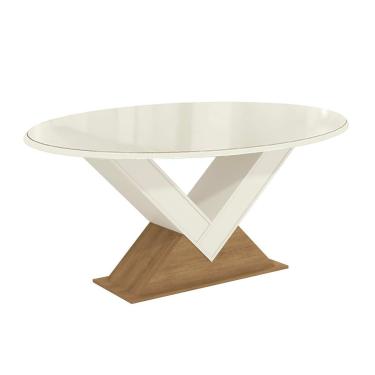 Imagem de Mesa de Sala Jantar Amora c/ Tampo Madeirado c/ Vidro 180x105cm Freijó/Off White - Kappesberg