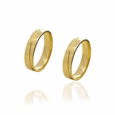 Imagem de Par de Alianças de Ouro 18 K de 4 mm com friso e 5g - JoiaUnica