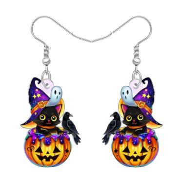 Imagem de DALANE Novidade de acrílico assustador presentes de Halloween brincos pendentes de abóbora gato preto chapéu de bruxa fantasias de feriado joias presentes góticos exclusivos para mulheres, mães