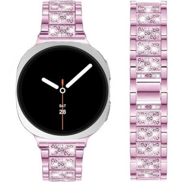 Imagem de DEALELE Pulseiras de substituição compatíveis com Samsung Galaxy Watch 8 de 40 mm/44 mm/8 Classic de 46 mm, diamante com strass brilhante, textura S (rosa vermelha)