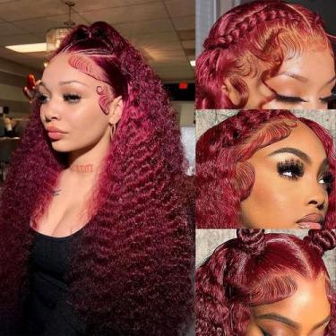 Imagem de Perucas frontais de renda Simeider 99J Burgundy Human Hair 60cm