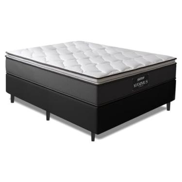 Imagem de Cama Box Casal King Gazin Colchão Molas Ensacadas Pillow Top Maximus 193x203x62cm Cinza/Preto - Suporta até 120Kg por Pessoa