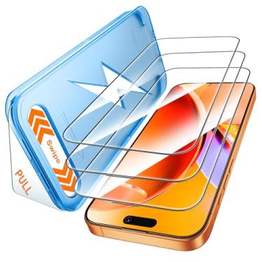 Imagem de Mkeke Película protetora de tela para iPhone Pro, pacote com 3 [9H + vidro temperado] [proteção contra quedas de grau militar] [fácil instalação] Cobertura total à prova de choque 17 Pro 6,3 polegadas