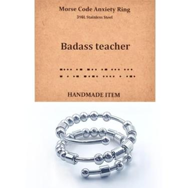 Imagem de GOGOEY Anéis de código Morse para mulheres, anel giratório de aço inoxidável, anéis fidget para ansiedade, anéis de código Morse, presentes inspiradores, joias femininas, presentes de formatura de