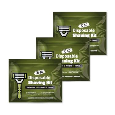 Imagem de Kit de barbear para viagem com navalha, creme de barbear, pano e lenço pós-barba, pacote masculino descartável (verde) (3)