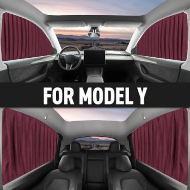 Imagem de Para Tesla Model y Toldo de Janela Lateral Acessórios de Carro Cobertura de Janela Guarda-Sol Guarda-Sol Cortinas de Privacidade (Claret para Modelo Y)