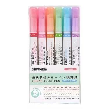 Imagem de 6 Canetas Carimbo Roller Stamp Desenho Criativo Coloridos