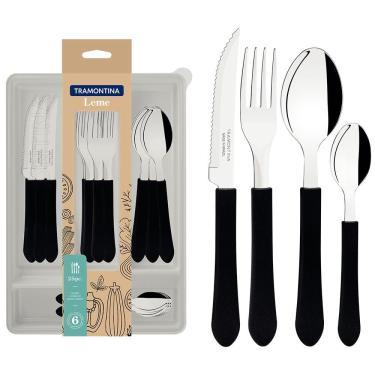 Imagem de Faqueiro 25 Peças Tramontina Leme em Aço Inox com Gaveteiro - Preto