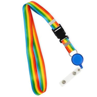 Imagem de Cordão de Identificação com Roller Clip Retrátil - Colorido Arco-Íris 