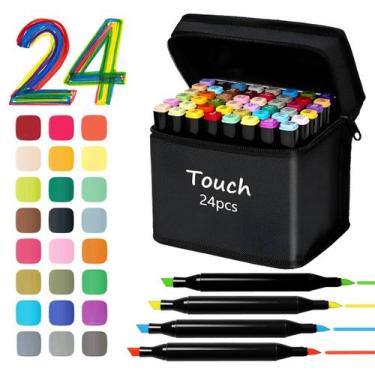Imagem de Estojo 24 Canetinhas Profissionais Permanentes Dupla Artístico Colorir