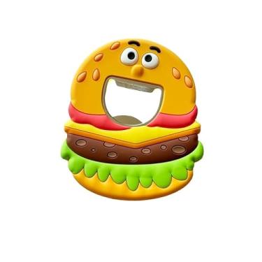 Imagem de DIKIMO Abridor de garrafa de silicone em forma de desenho animado, abridor de refrigerante de cerveja de metal para geladeira, barman, cozinha, bar (hamburguer)