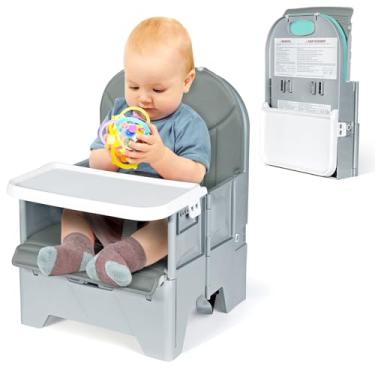 Imagem de Orzbow Assento elevatório dobrável com almofada macia, cadeira alta de viagem para crianças de 6 a 36 meses, cadeira de bebê para mesa de jantar, acampamento, praia, cadeira alta portátil, até 15 kg