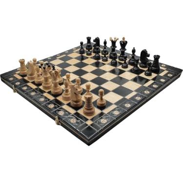 Imagem de Handmade European Wooden Chess Set with Wood Chess Pieces – Decorative Box with Storage Tray – Rustic Classic Board Game (Ambassador Black)