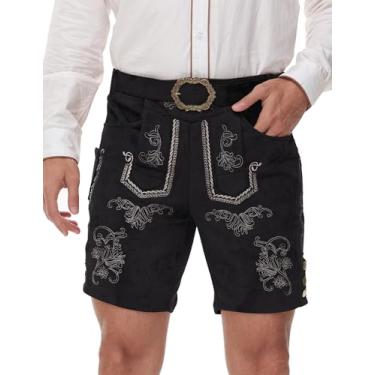 Imagem de KOJOOIN Calça masculina de couro da Oktoberfest bávara alemã da Lederhosen, Preto, M