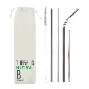 Imagem de Kit 6 em 1-4 Canudos de Inox + Escova + Ecobag Planet B (Shake 8mm)