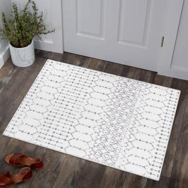 Imagem de Lahome Tapetes marroquinos para entrada interna 2x3 antiderrapante lavável tapete de porta da frente resistente a manchas cinza branco pequeno tapete de cozinha, tapetes geométricos internos para pia
