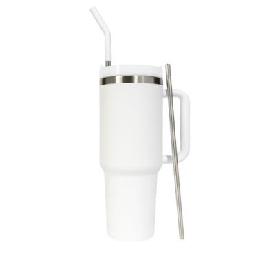 Imagem de Copo Térmico 1200ml com Tampa e Canudo de Inox – Alta Durabilidade, Mantém Bebidas Geladas por Horas, Ideal para Academia, Trabalho e Viagem (BRANCO)