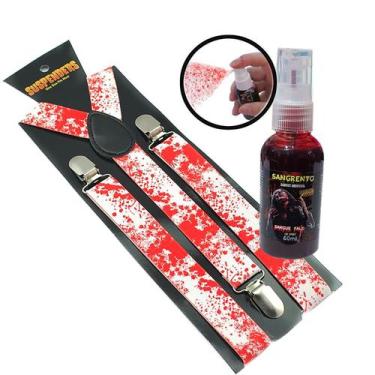 Imagem de Suspensório Halloween Modelo Sangue Vampiro + Sangue Falso Spray 60 ml