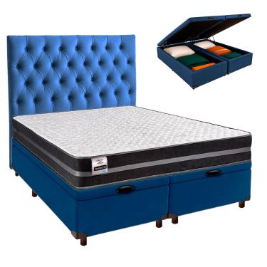 Imagem de Cama Box Bau + Colchão Queen Molas Ultralastic Bogota Inducol + Cabeceira Estofada