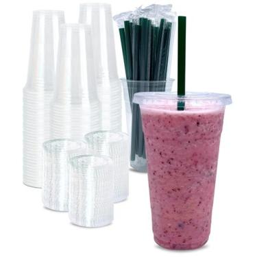 Imagem de Copo Copos de plástico transparente Cappatua 700mL com tampas e canudo
