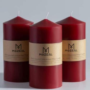 Imagem de Vela MOZEAL 7,5x15 cm, sem perfume, vermelho escuro, conjunto de 3