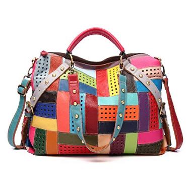 Imagem de Bolsa feminina multicolorida de couro legítimo com design Hobo bolsa de ombro, Multicoloured-b