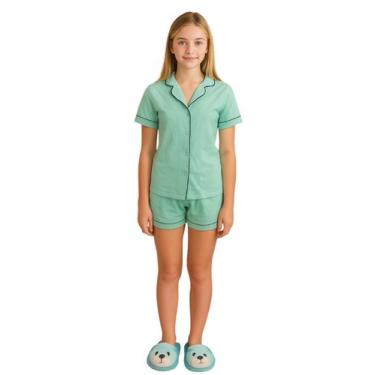 Imagem de Pijama Juvenil Feminino em Algodão Conjunto Manga Curta com Short Conf