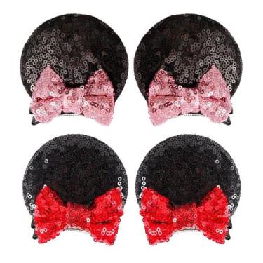 Imagem de Clipes de cabelo RCRAJE Sequin Mouse Ears com glitter Bow, 2 pares