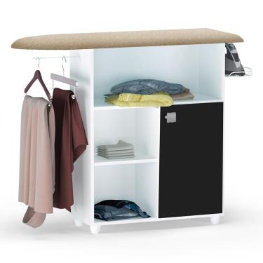 Imagem de Tábua de Passar Roupa Multiuso Gabinete Mariana 01 Porta Branco Preto - Desk Design