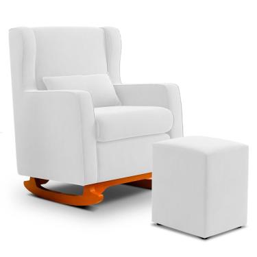 Imagem de Poltrona de Amamentação e Descanso Zoe com Base Balanço e Puff Sintético Branco - Desk Design