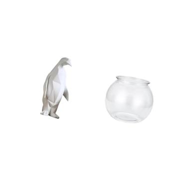 Imagem de Fenteer Estatueta de Pinguim em Resina, Estátua de Animal E Pequeno Aquário Transparente, Vaso Redondo, Ornamento Decorativo para Mesa de Escritório, Casa, Qu