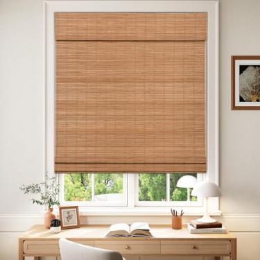 Imagem de LazBlinds Persianas romanas de bambu blackout sem fio, persianas escurecidas para janelas internas, persianas de bambu enroladas com isolamento térmico para casa e pátio, 56 cm L x 162 cm A, Papara